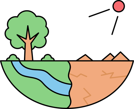 Comparação entre terra seca e Groenlândia  Ilustração