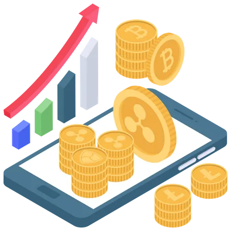 Comparación de crecimiento de criptomonedas  Ilustración