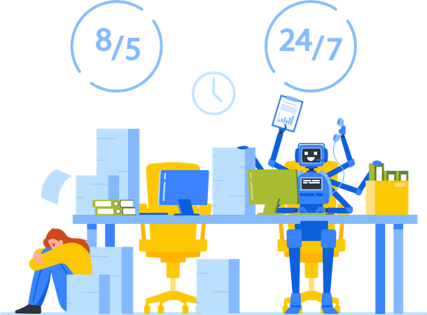 Comparación de carga de trabajo entre humanos y robots  Ilustración