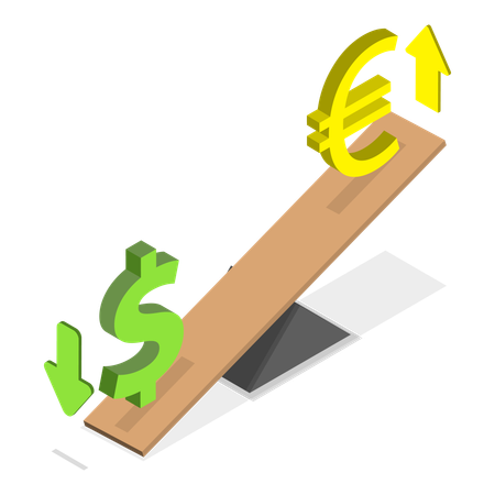 Comparación entre el euro y el dólar  Ilustración