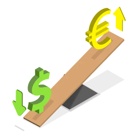 Comparación entre el euro y el dólar  Ilustración