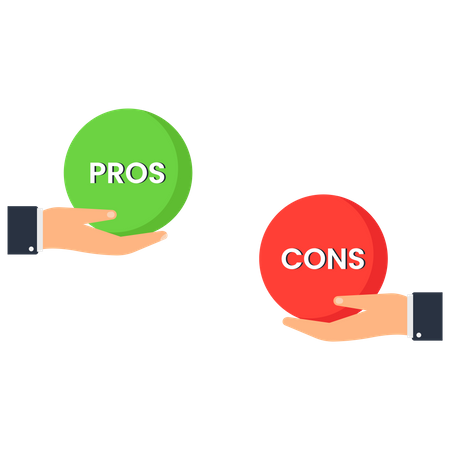 Comparación de pros y contras para la toma de decisiones empresariales  Ilustración