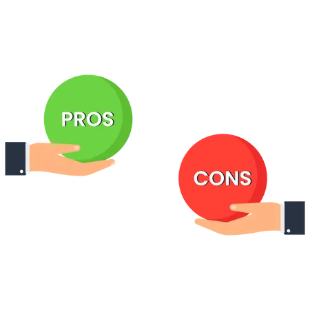 Comparación de pros y contras para la toma de decisiones empresariales  Ilustración