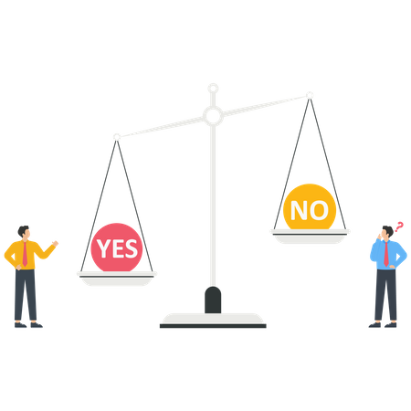 Compare risk and benefit of yes and no choices on scales  Illustration