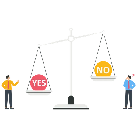 Compare risk and benefit of yes and no choices on scales  Illustration