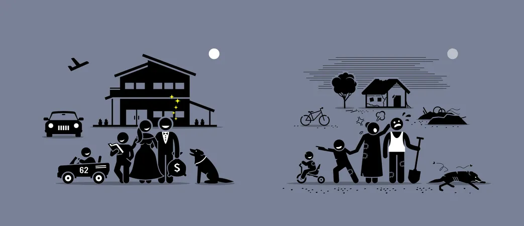 Comparison and difference between rich and poor family Illustration