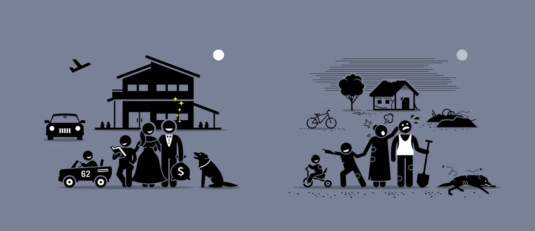 Comparison and difference between rich and poor family  Illustration