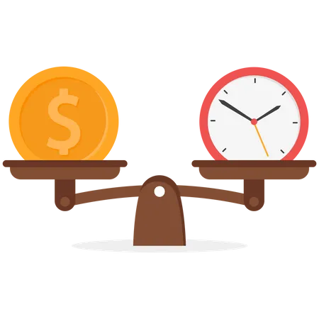 Weight Between Work And Life Time Evaluating Time Investment Versus Earnings Businessman Balancing Time Clock And Dollar On Scales 일러스트레이션