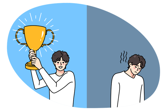 Comparison of unhappy sad man struggle with failure  Illustration