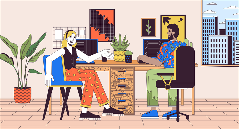 Compartir oficina en casa  Ilustración