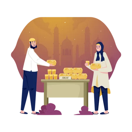 Compartiendo el takjil de Ramadán  Ilustración