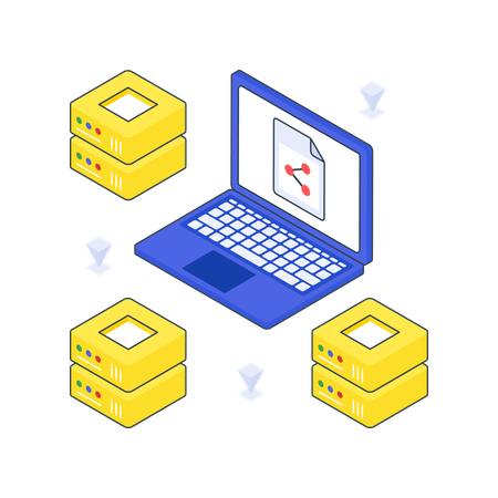 Compartir datos en una computadora portátil  Ilustración