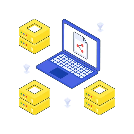 Compartir datos en una computadora portátil  Ilustración