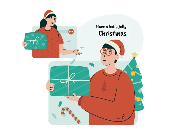 Comparta regalos y saludos de Navidad en línea  Ilustración