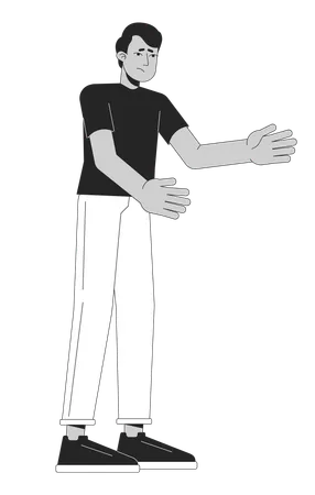 Compassionate Indian Man Arms Out Black And White 2 D Line Cartoon Character Empathetic Guy Suggests Hug Consoling Isolated Vector Outline Person Caring Comfort Monochromatic Flat Spot Illustration イラスト