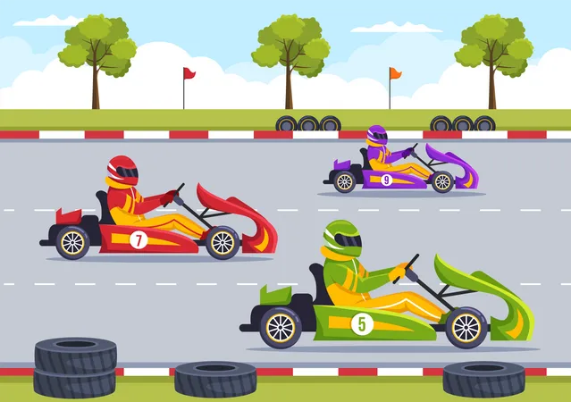 Competencia de carreras de autos  Ilustración