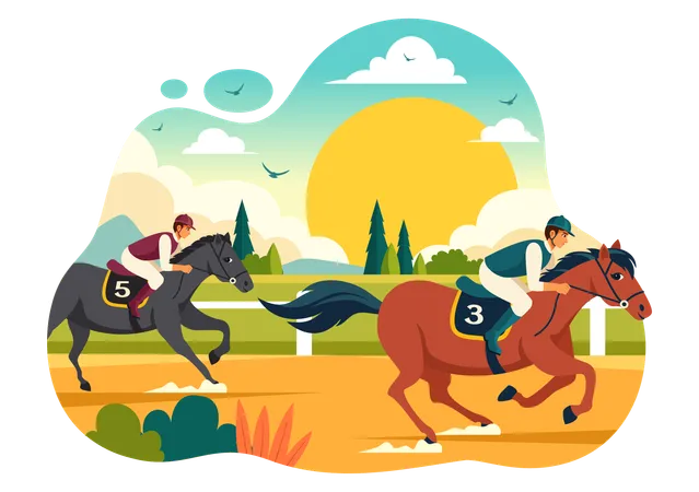 Competencia de carreras de caballos  Ilustración