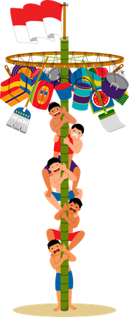 Competición de escalada en postes  Illustration