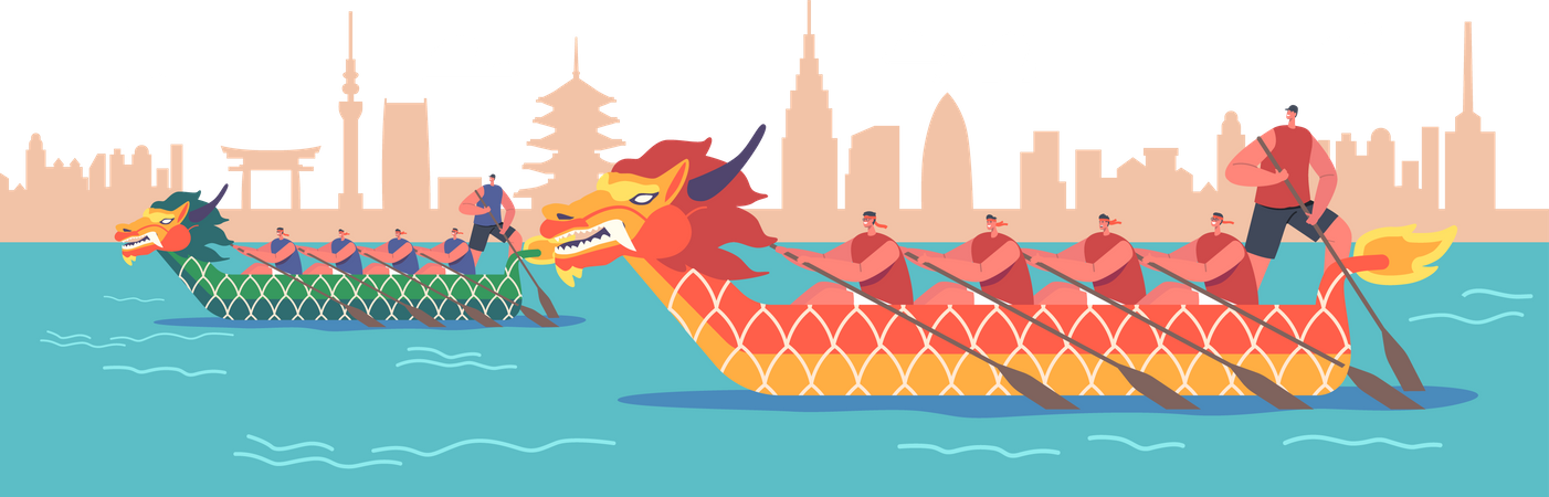 Compétition de courses de bateaux-dragons  Illustration