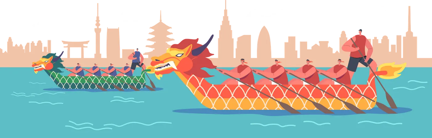 Compétition de courses de bateaux-dragons  Illustration