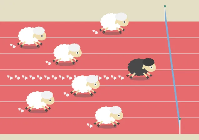 Competition Of Sheep The Most Powerful Black Sheep Is Winner Competitive Concept Flat Style Illustration