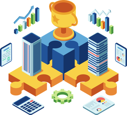 Competitive Advantage in Business Mergers with Trophy  Illustration