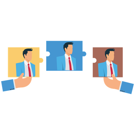 Completando quebra-cabeças com quebra-cabeças de equipe em mãos  Ilustração