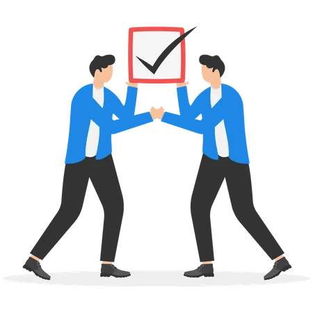 Complete Task Accomplishment Or Project Done Checklist Success Or Achievement Checkbox Job Done Concept Happy Business People Completed Check Mark After Finishing Responsible Project Illustration