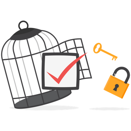 Completed checkbox with key free himself from cage  Illustration