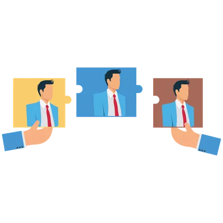 Completing jigsaw puzzles with staff puzzles in hand  Illustration