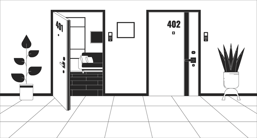 Complex apartment doors  Illustration