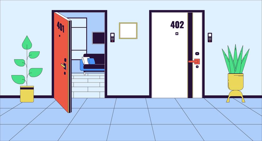 Complex apartment doors  Illustration