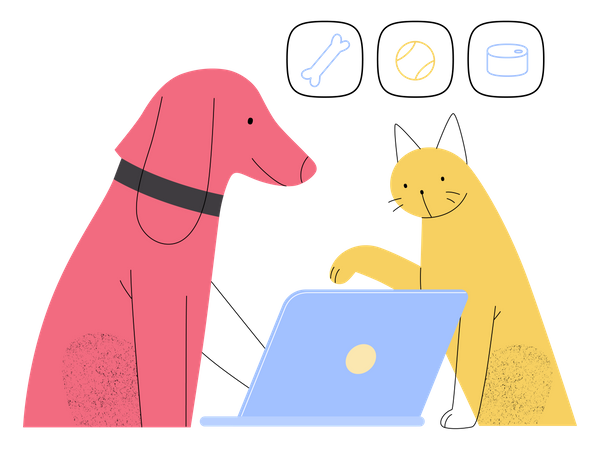 Compras de mascotas en línea  Ilustración