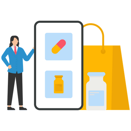 Comprar medicamentos en línea en un teléfono inteligente  Ilustración