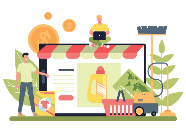 Compra online de equipos de limpieza.  Ilustración