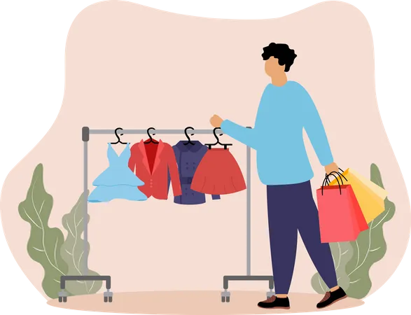 Homem comprando roupas  Ilustração