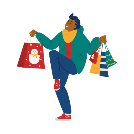 Comprador alegre haciendo compras para Navidad  Ilustración