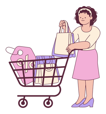 Comprador com carrinho de compras  Ilustração