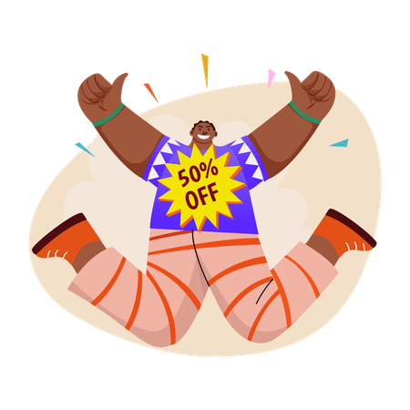 Comprador feliz recebendo desconto em compras  Ilustração