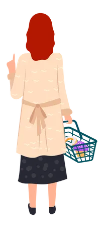 Compradora feminina com carrinho de compras  Ilustração