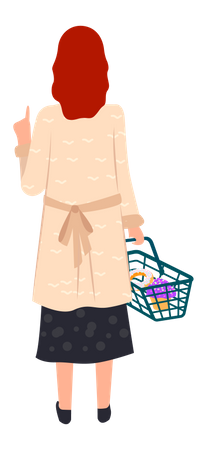 Compradora con cesta de compras  Ilustración