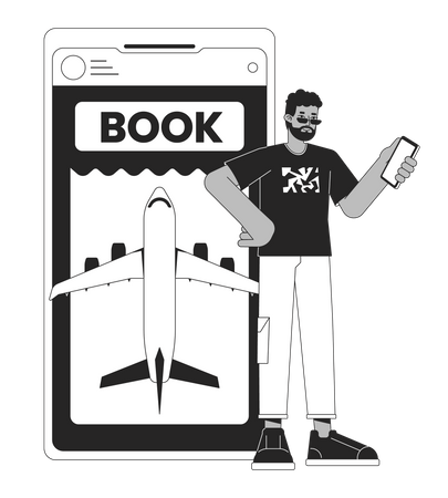 Comprar billetes de avión online mediante smartphone  Ilustración