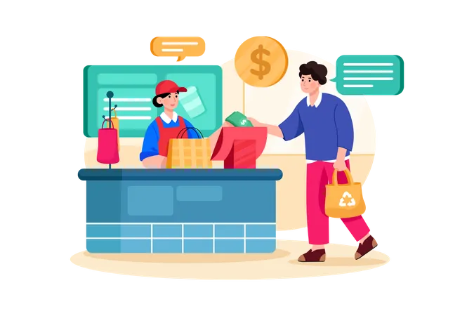 Recepção de checkout de compras  Ilustração