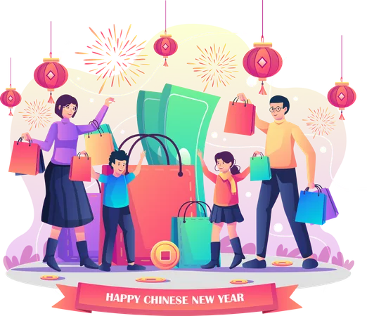 Compras del año nuevo chino  Ilustración