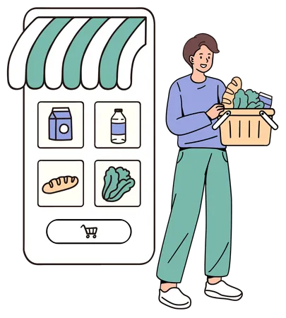 Compras de comestibles en línea  Ilustración