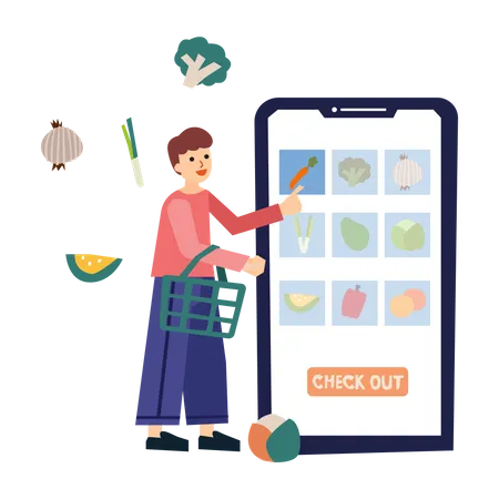 Compras de comida on-line  Ilustração