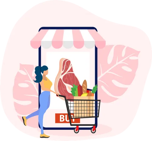 Compras de comida on-line  Ilustração