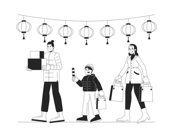 Liquidações de compras de fim de ano no Ano Novo Chinês  Ilustração