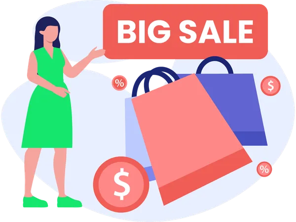 Compras con grandes ofertas de venta  Illustration