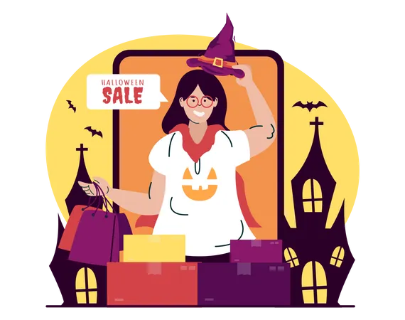 Venta de compras de halloween  Ilustración